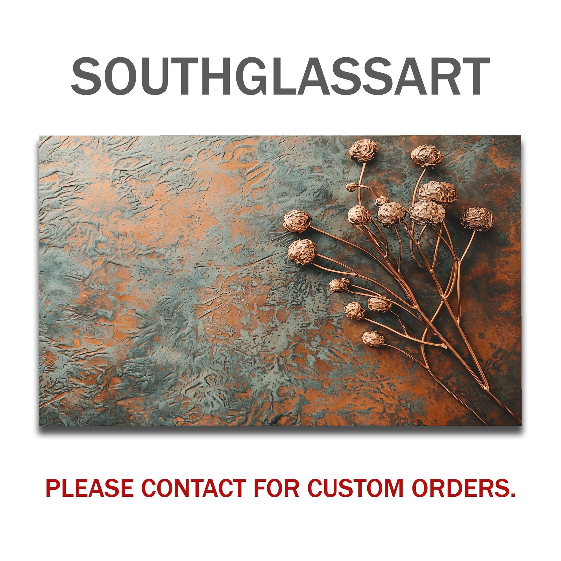 Floral Copper-Effect Tempered Glass Kitchen Backsplash: Rustic Heron Design