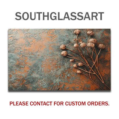 Floral Copper-Effect Tempered Glass Kitchen Backsplash: Rustic Heron Design