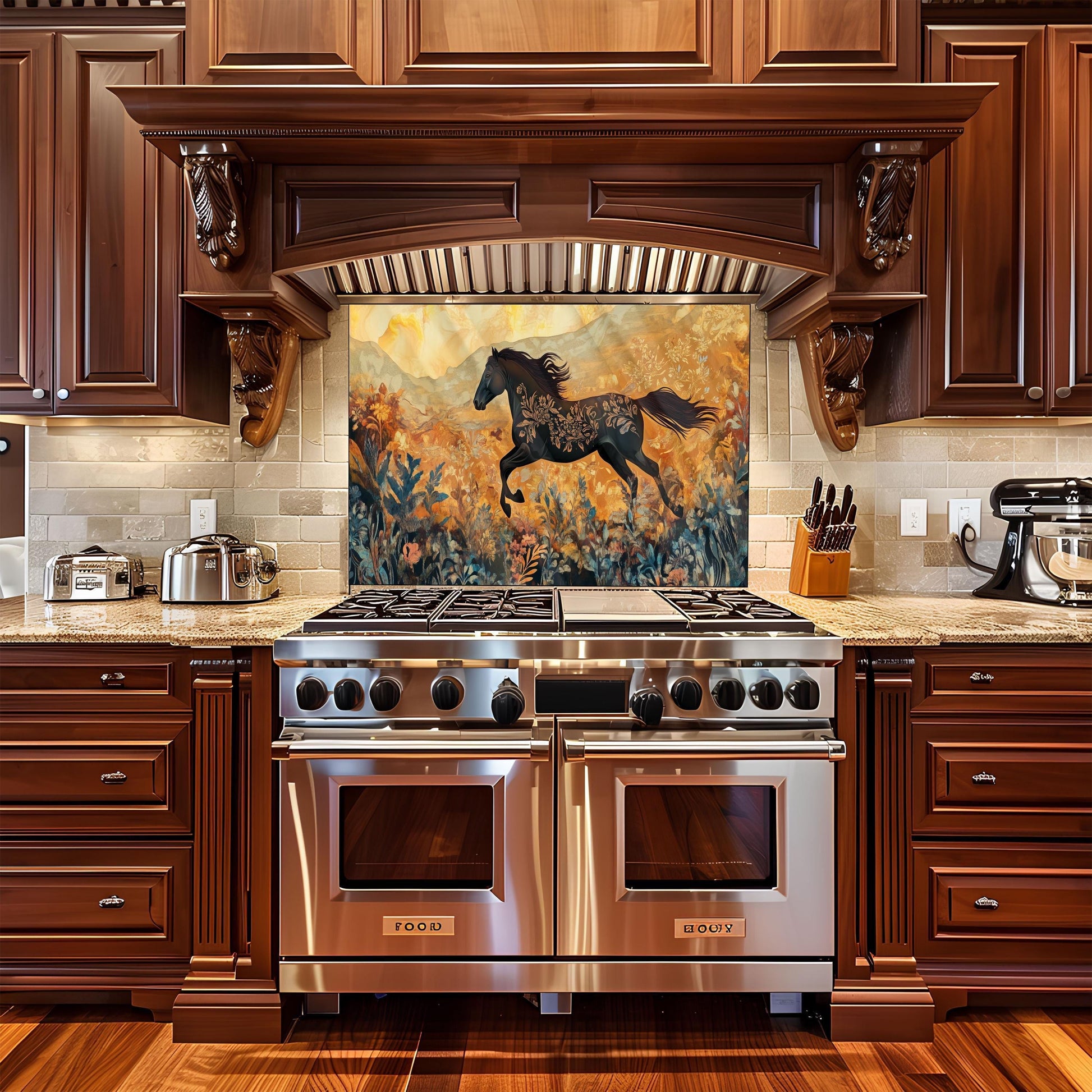 Horse Tempered Glass Kitchen Backsplash: Modern Kitchen Decor
