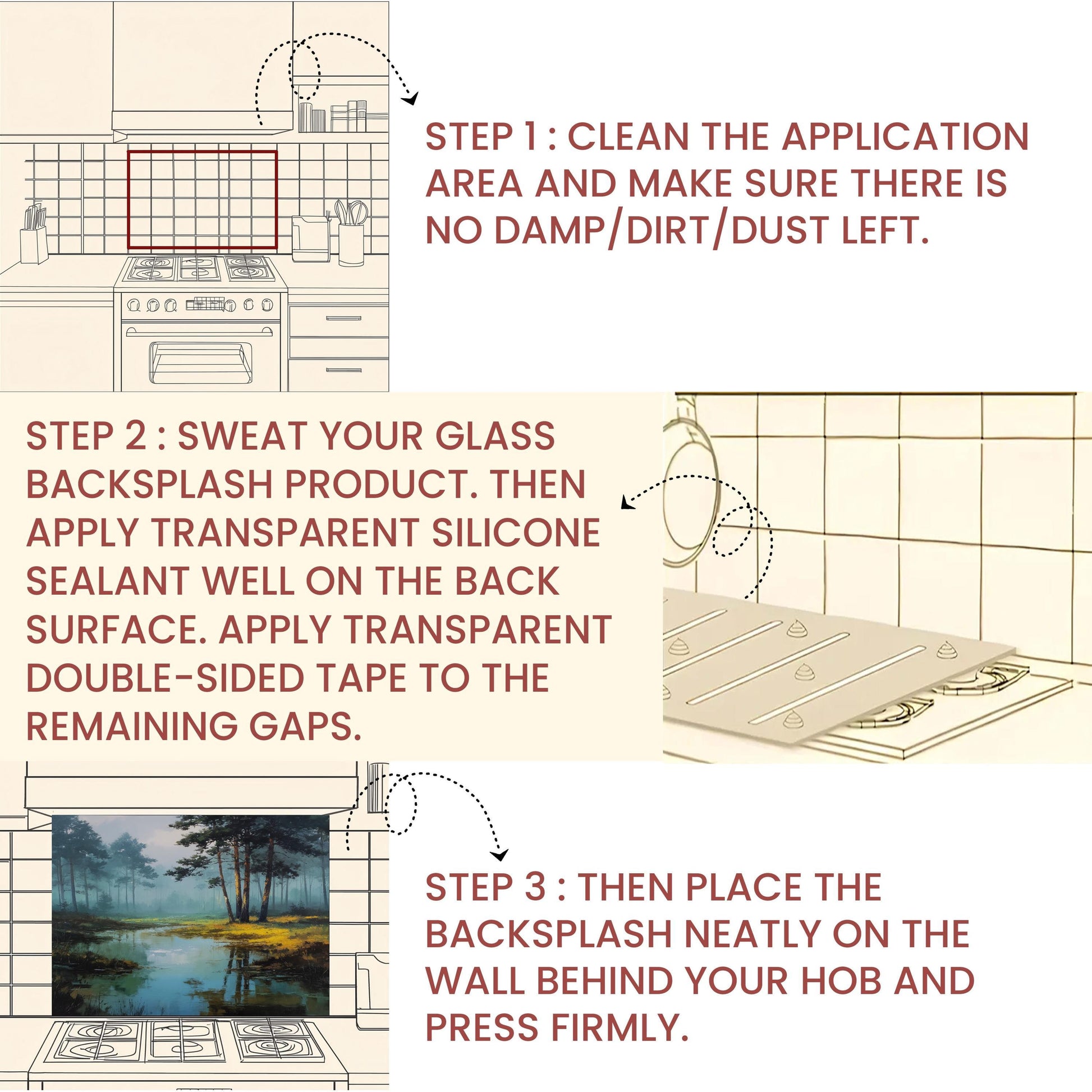 Forest Lake Tempered Glass Backsplash - Misty Woodland Kitchen Splashback
