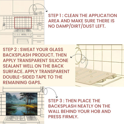 Forest Lake Tempered Glass Backsplash - Misty Woodland Kitchen Splashback