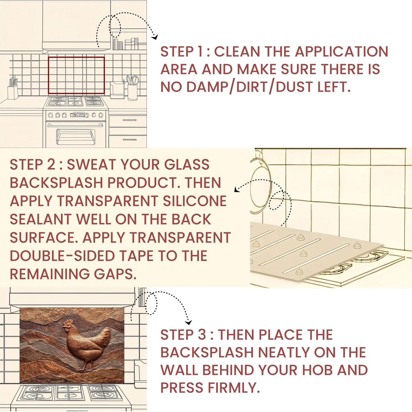 Rustic Chicken Backsplash: Embossed Hen, Tempered Glass Farmhouse Decor