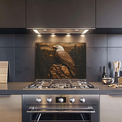 Wildlife kitchen art, copper effect tempered glass, heat-resistant backsplash, easy clean kitchen protector, nature-inspired kitchen decor, stove protector, Bald Eagle wall art