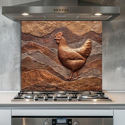 Rustic Chicken Backsplash: Embossed Hen, Tempered Glass Farmhouse Decor