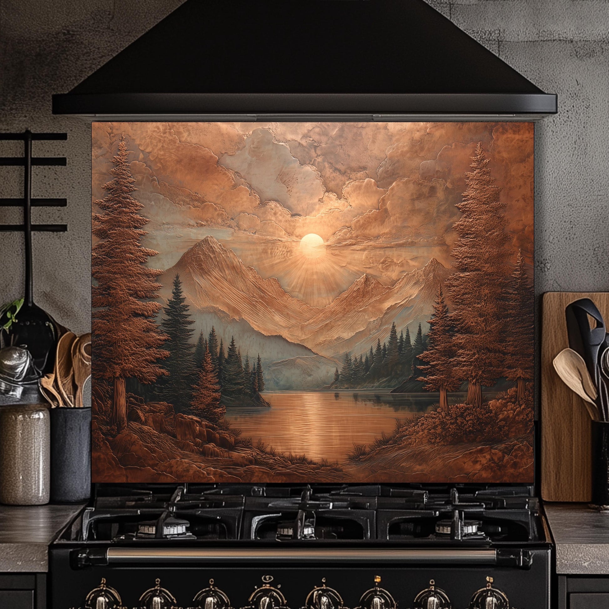 Copper Mountain Landscape Kitchen Backsplash, UV Printed Tempered Glass, Custom Size Design