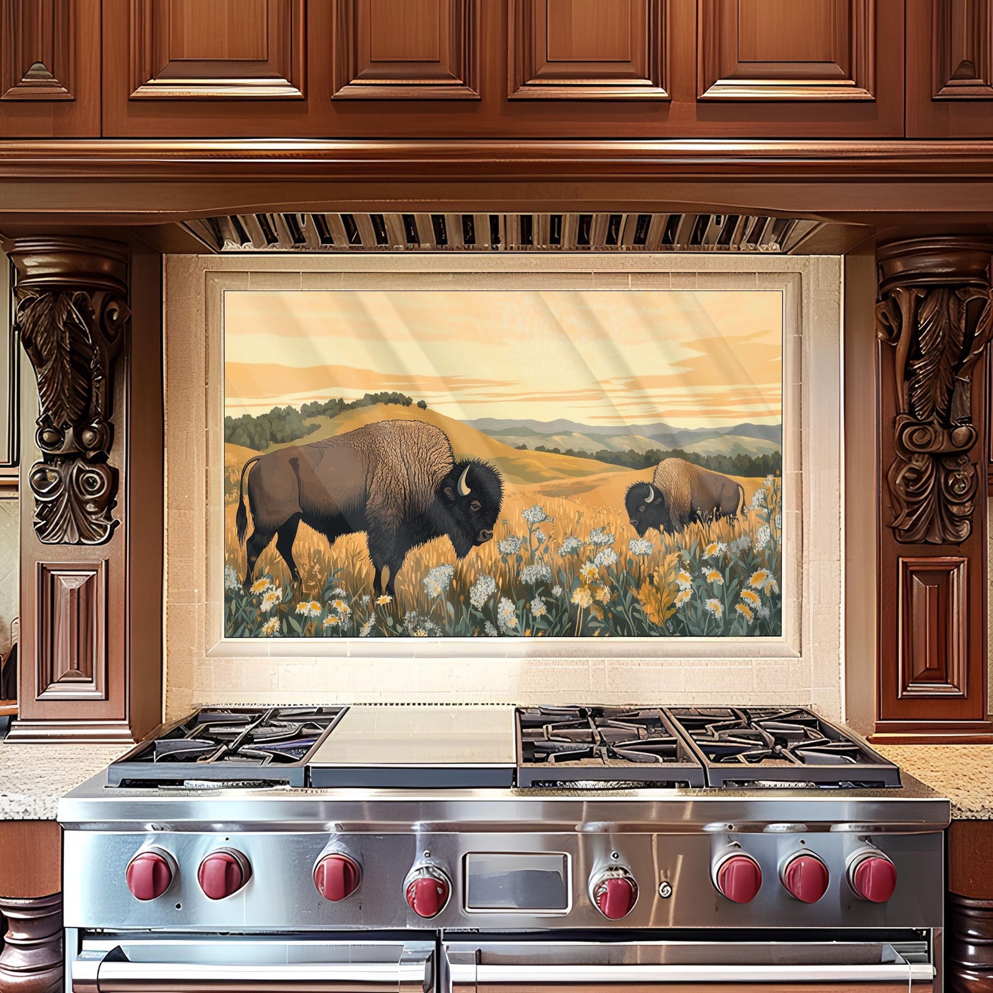 Buffalo Tempered Glass Stove Backsplash: Artistic Kitchen Splashback