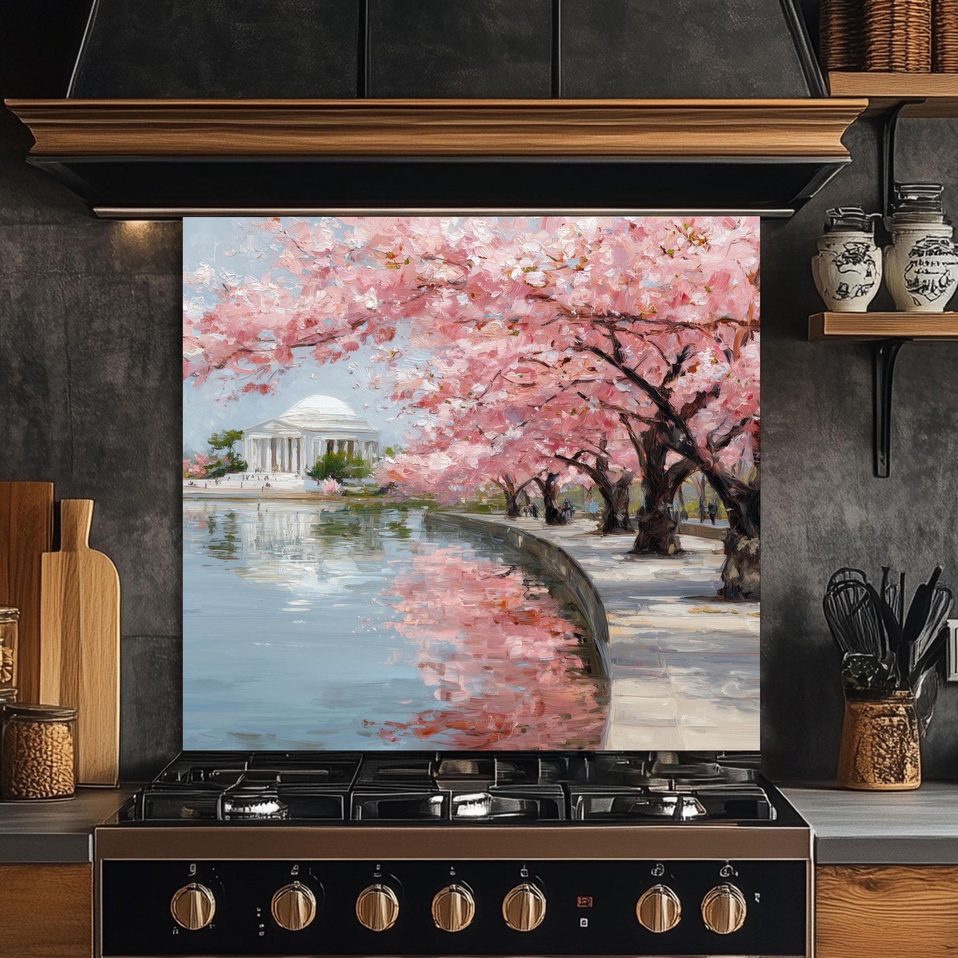 Cherry Blossom Tempered Glass Backsplash – Waterfront Spring Kitchen Panel
