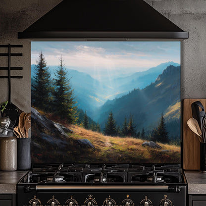 Misty Mountain Tempered Glass Backsplash: Heat-Resistant Stove Panel