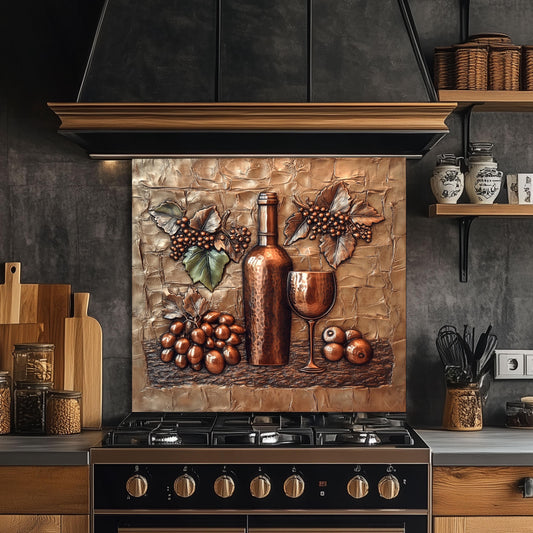 Wine-Themed Tempered Glass Kitchen Backsplash: Modern Art Decor