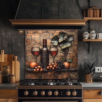 Luxury Wine and Vineyard Scene Kitchen Backsplash, Tempered Glass Art, Custom Size Design