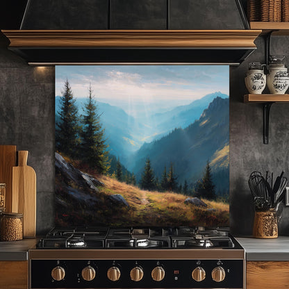 Misty Mountain Tempered Glass Backsplash: Heat-Resistant Stove Panel