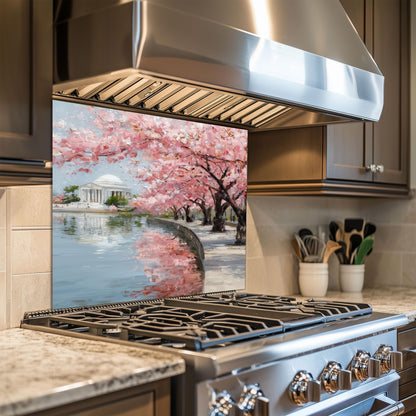 Cherry Blossom Tempered Glass Backsplash – Waterfront Spring Kitchen Panel
