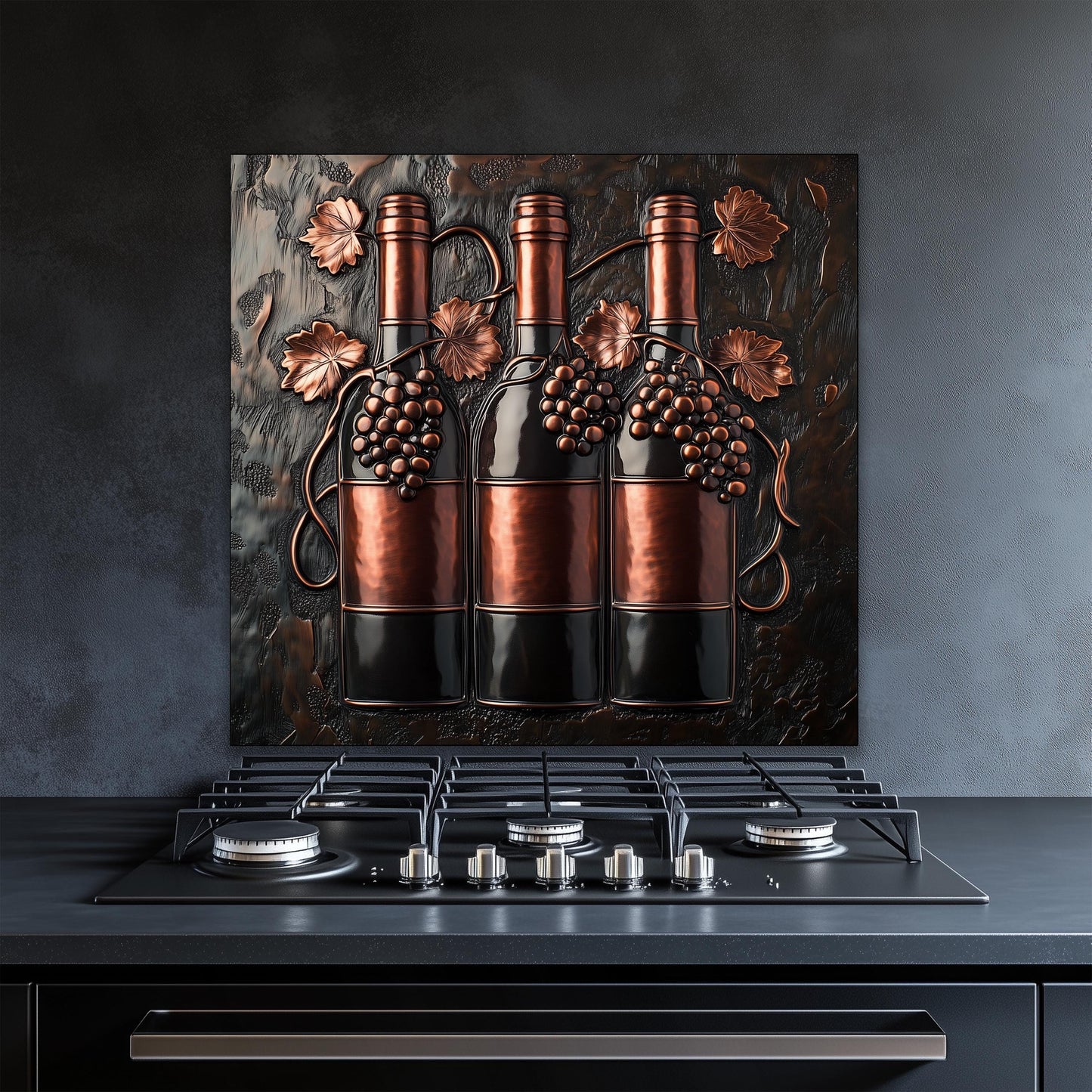 Wine bottle glass backsplash, vineyard kitchen decor