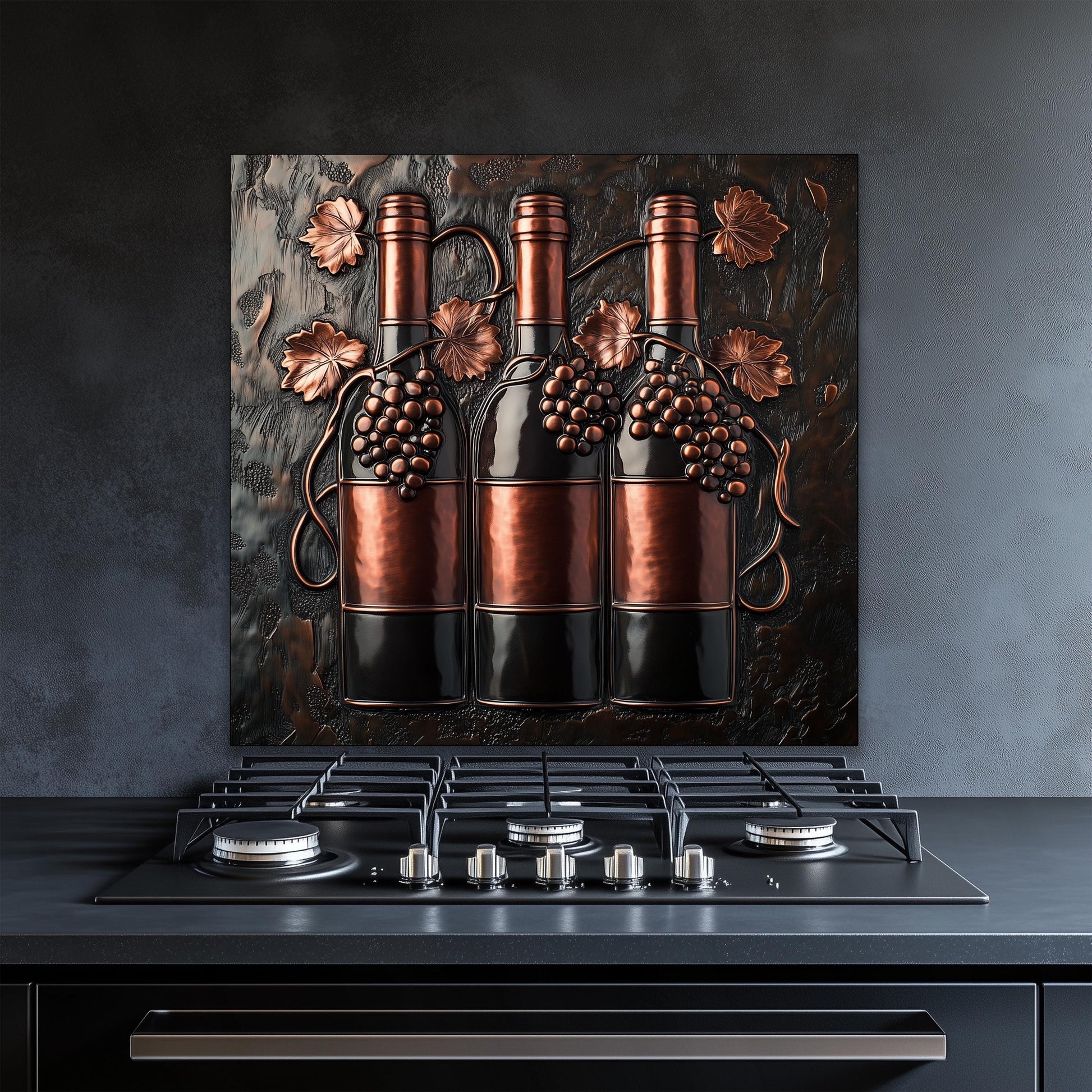 Wine bottle glass backsplash, vineyard kitchen decor