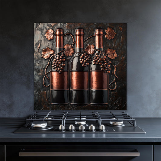 Wine bottle glass backsplash, vineyard kitchen decor
