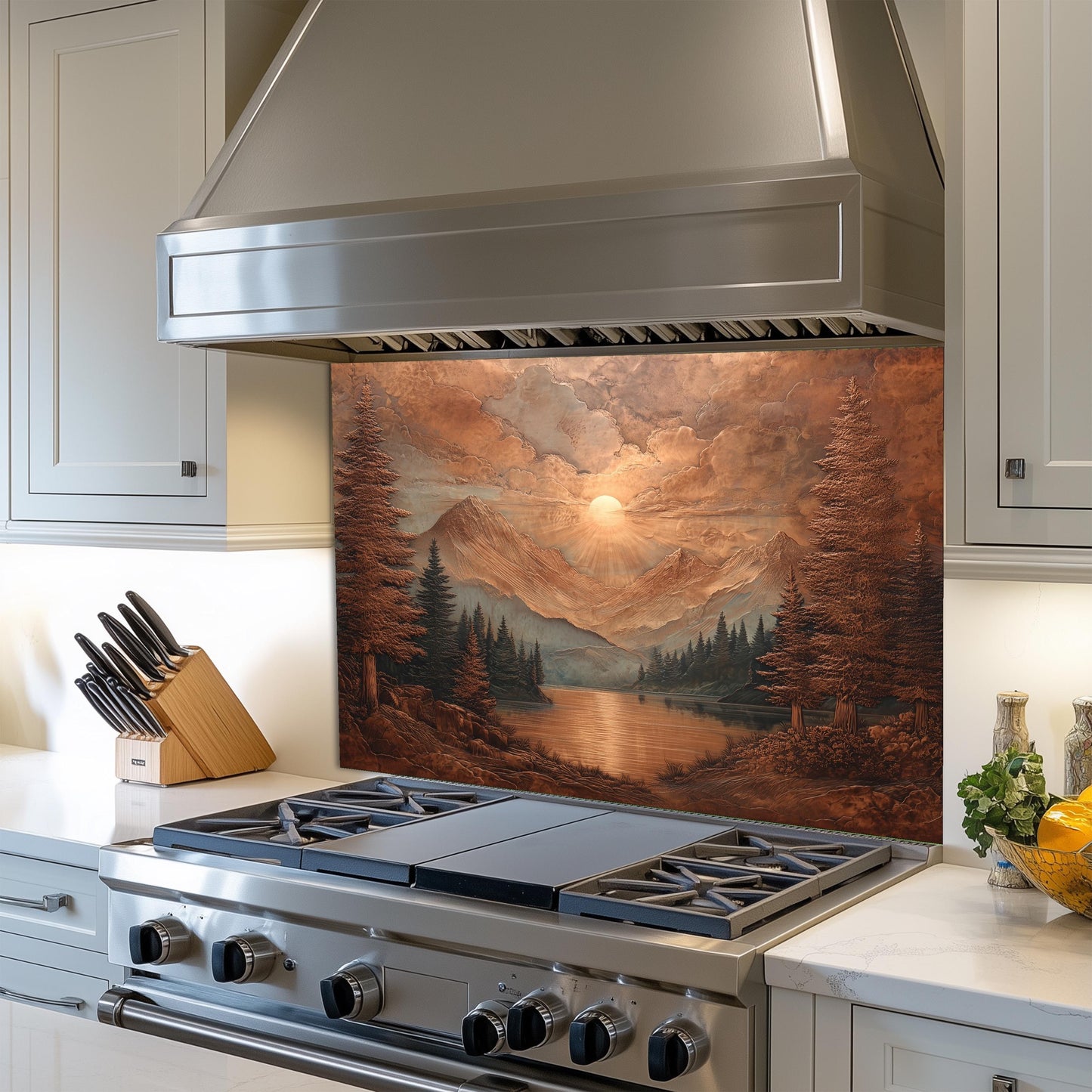 Copper Mountain Landscape Kitchen Backsplash, UV Printed Tempered Glass, Custom Size Design