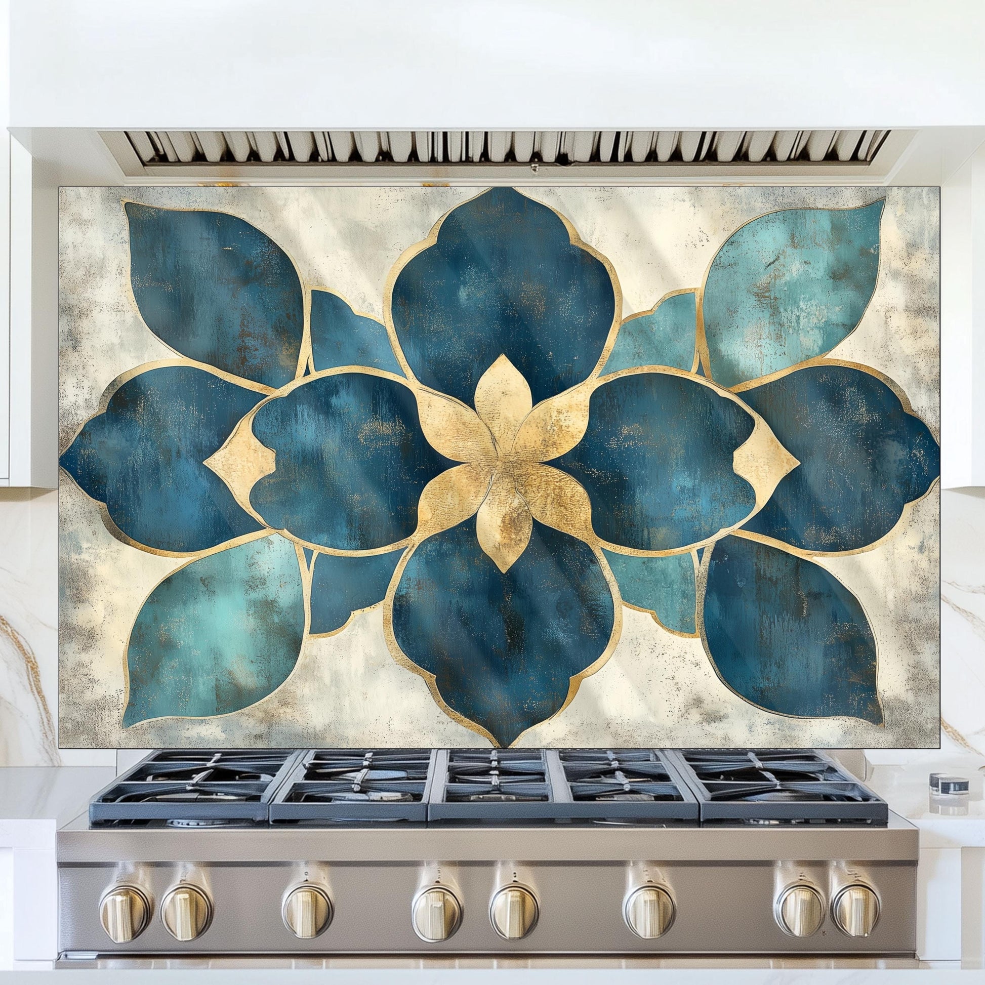 Moroccan Style Glass Backsplash, Geometric Tile Stove Guard, Heat Resistant Easy Clean Kitchen Art