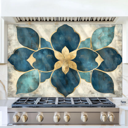 Moroccan Style Glass Backsplash, Geometric Tile Stove Guard, Heat Resistant Easy Clean Kitchen Art