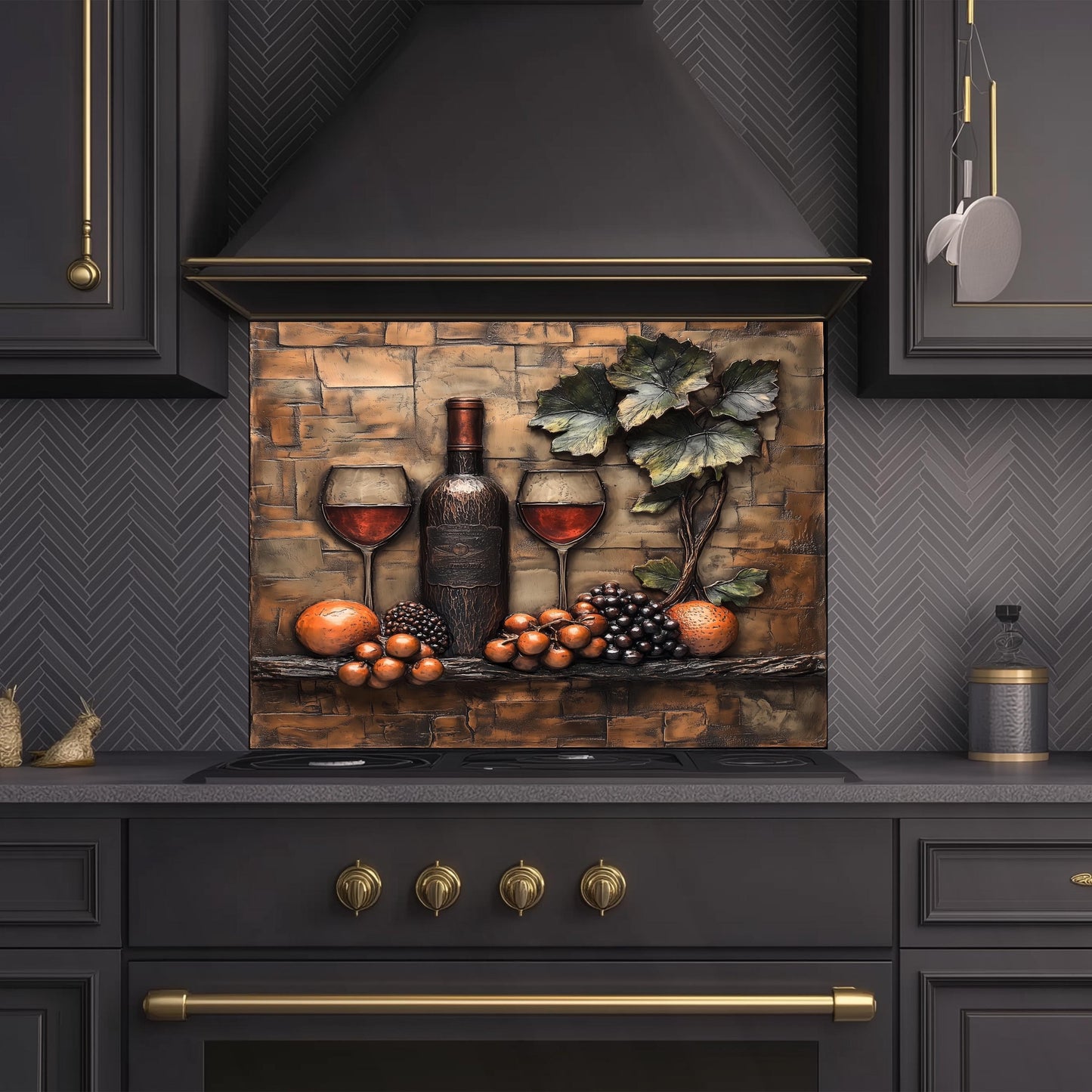Luxury Wine and Vineyard Scene Kitchen Backsplash, Tempered Glass Art, Custom Size Design