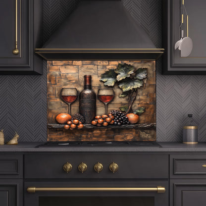 Luxury Wine and Vineyard Scene Kitchen Backsplash, Tempered Glass Art, Custom Size Design