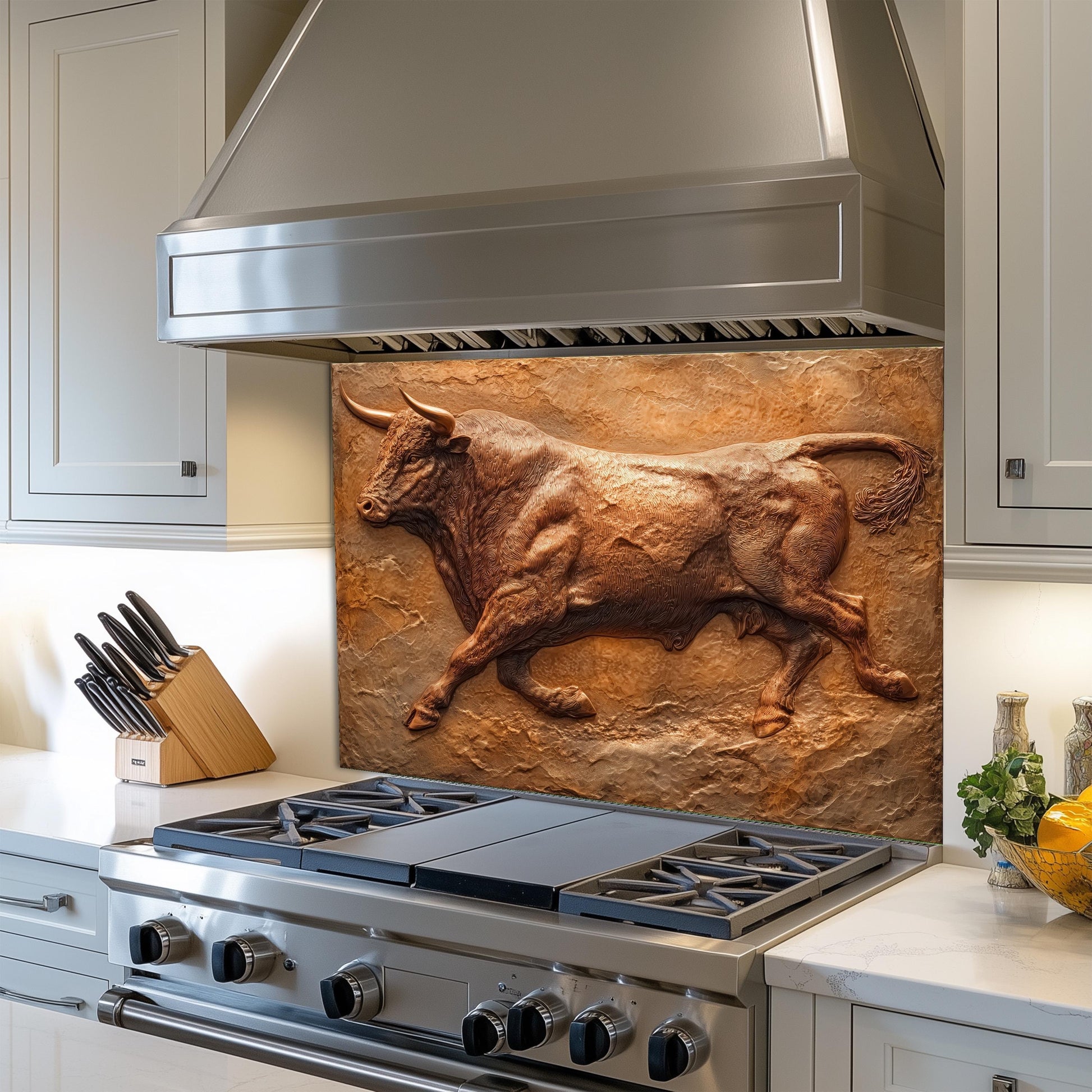 Copper Heron Tempered Glass Backsplash: Rustic Farmhouse Kitchen Wall Art