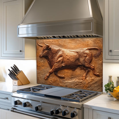 Copper Heron Tempered Glass Backsplash: Rustic Farmhouse Kitchen Wall Art