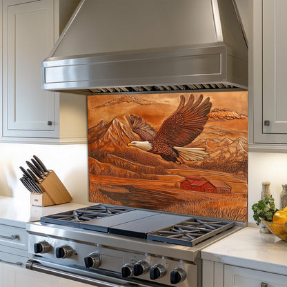 Eagle copper kitchen backsplash, heat-resistant tempered glass, rustic kitchen wall protector, easy clean kitchen backsplash, farmhouse wall decor, kitchen wall protector