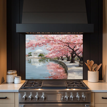 Cherry Blossom Tempered Glass Backsplash – Waterfront Spring Kitchen Panel