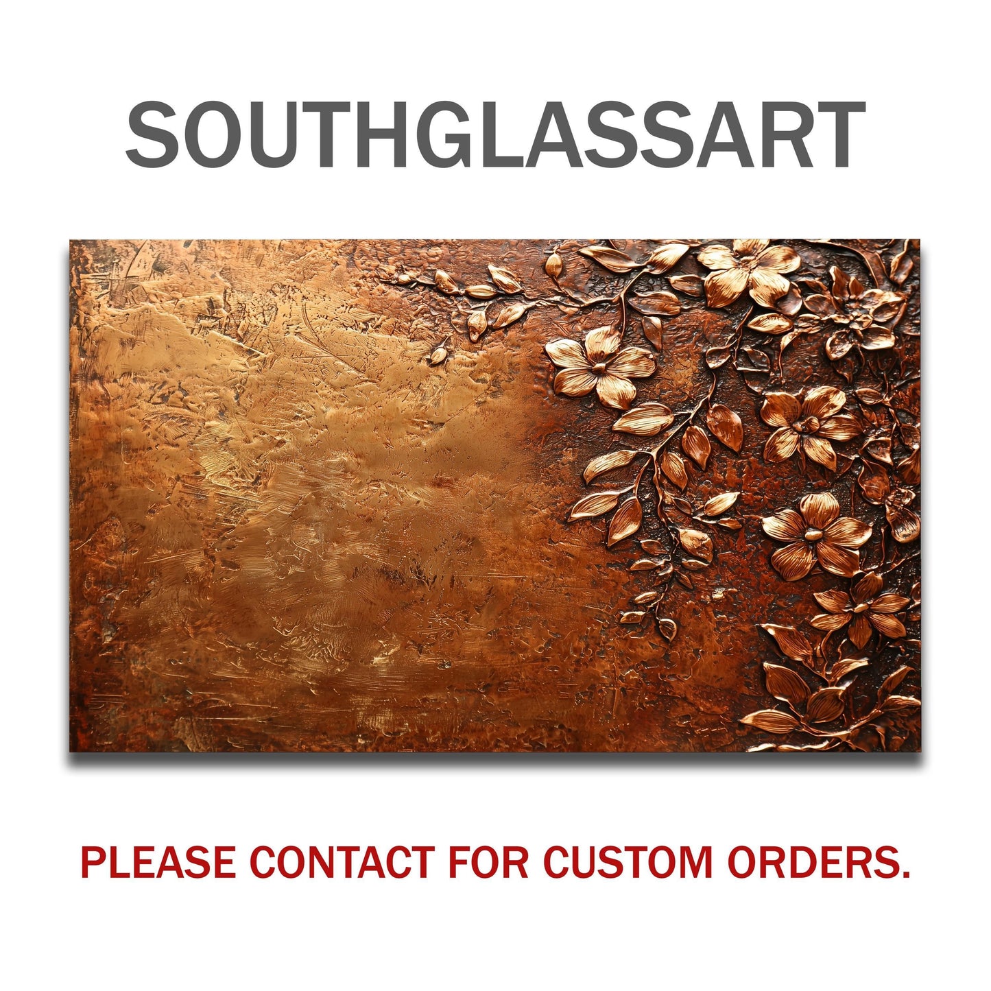 Floral Copper-Effect Tempered Glass Kitchen Backsplash: Rustic Heron Design