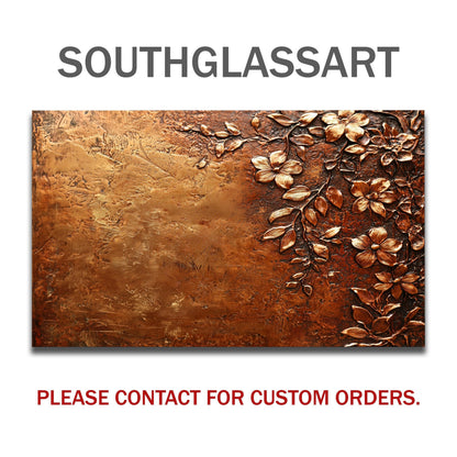 Floral Copper-Effect Tempered Glass Kitchen Backsplash: Rustic Heron Design