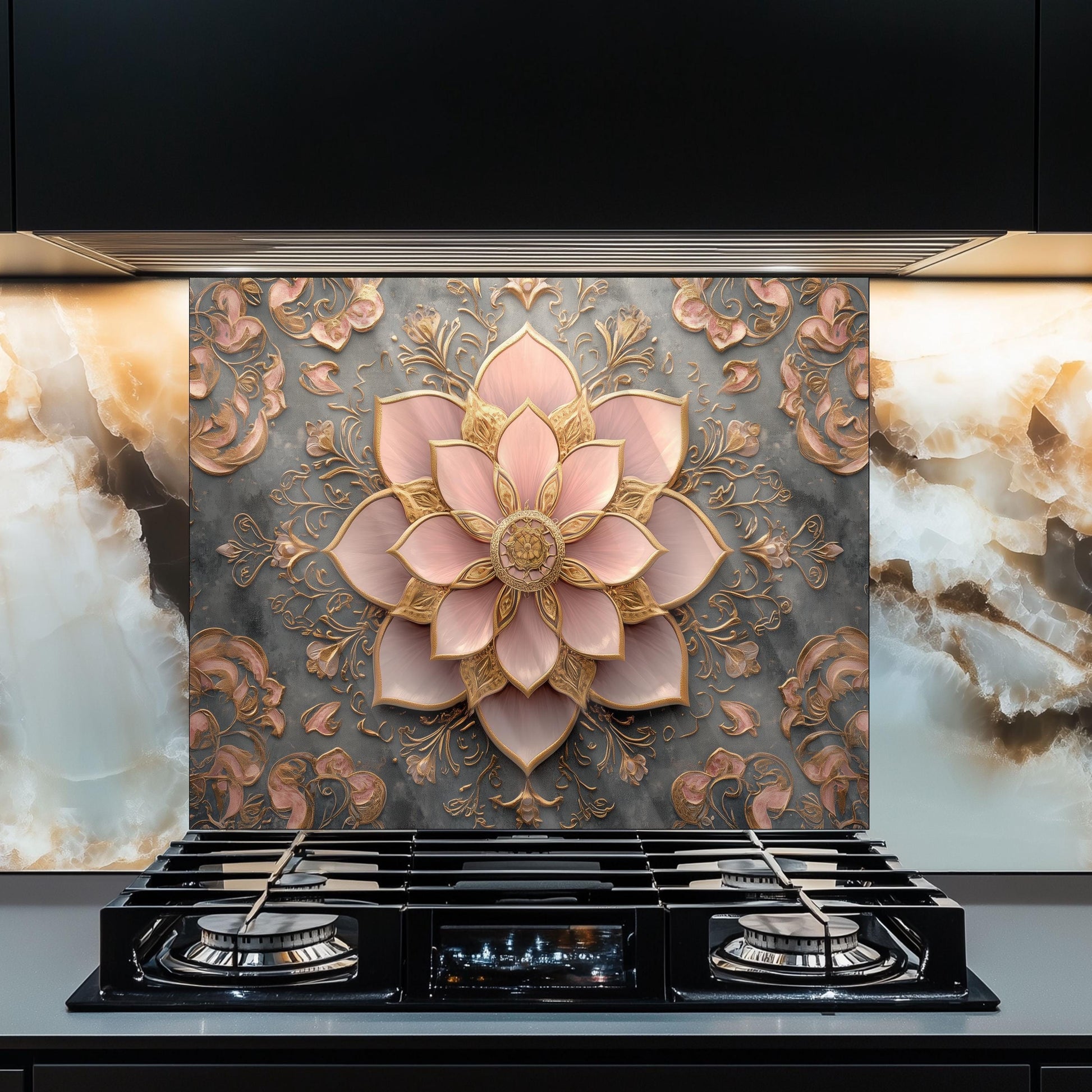 Moroccan Style Glass Backsplash, Artistic Geometric Stove Guard, Heat Resistant Easy Clean Kitchen Art
