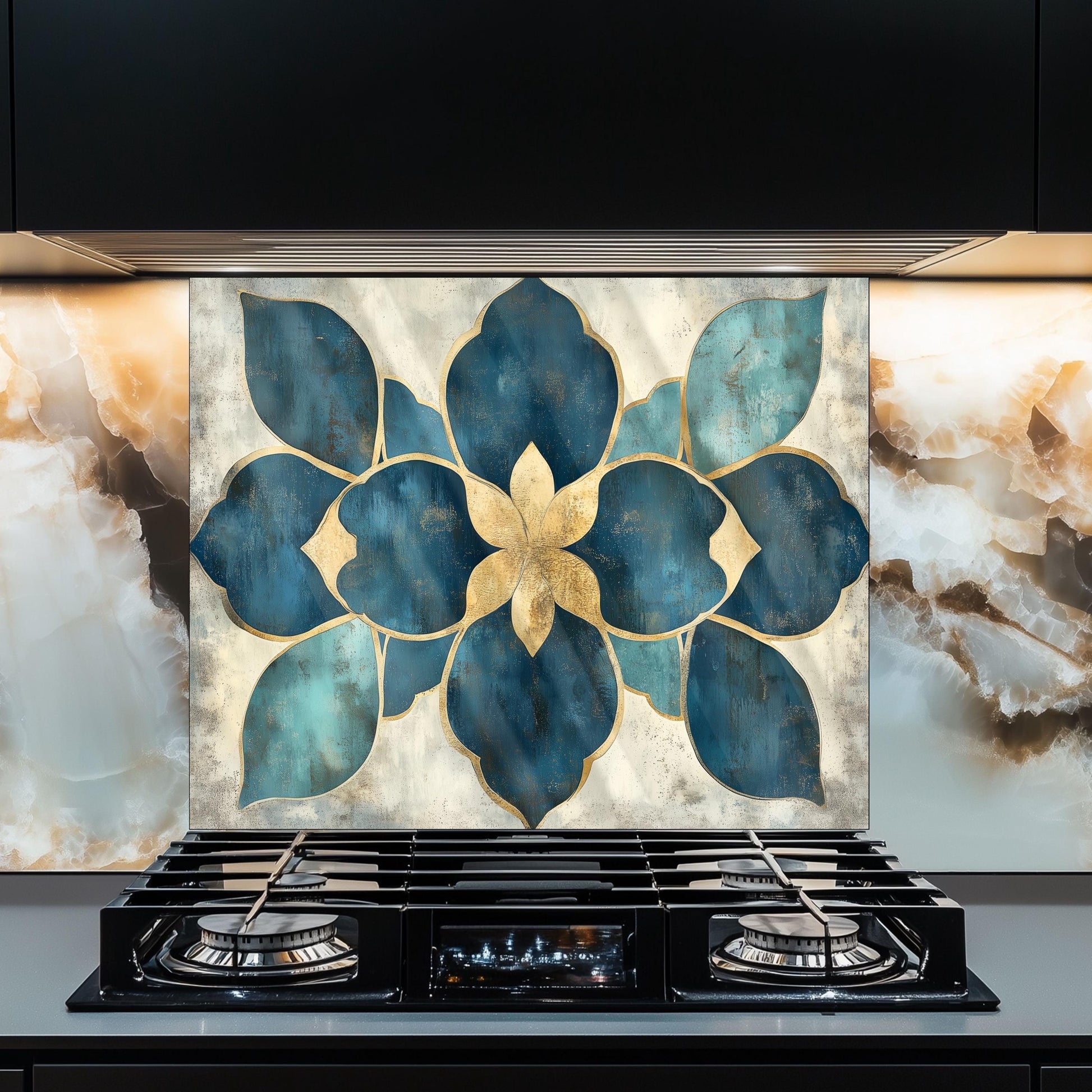 Moroccan Style Glass Backsplash, Geometric Tile Stove Guard, Heat Resistant Easy Clean Kitchen Art