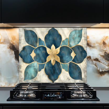 Moroccan Style Glass Backsplash, Geometric Tile Stove Guard, Heat Resistant Easy Clean Kitchen Art