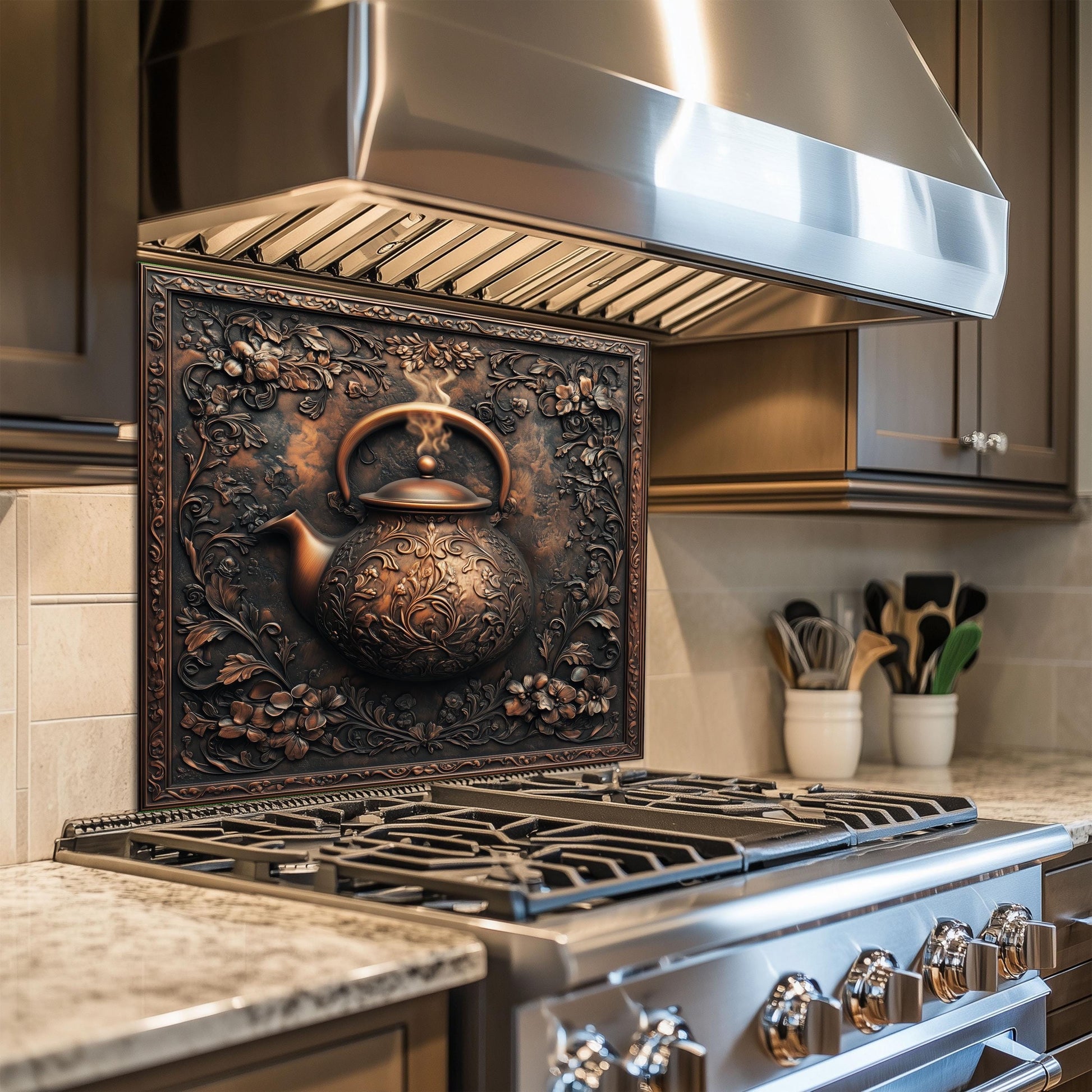 Easy clean kitchen backsplash, tempered glass teapot