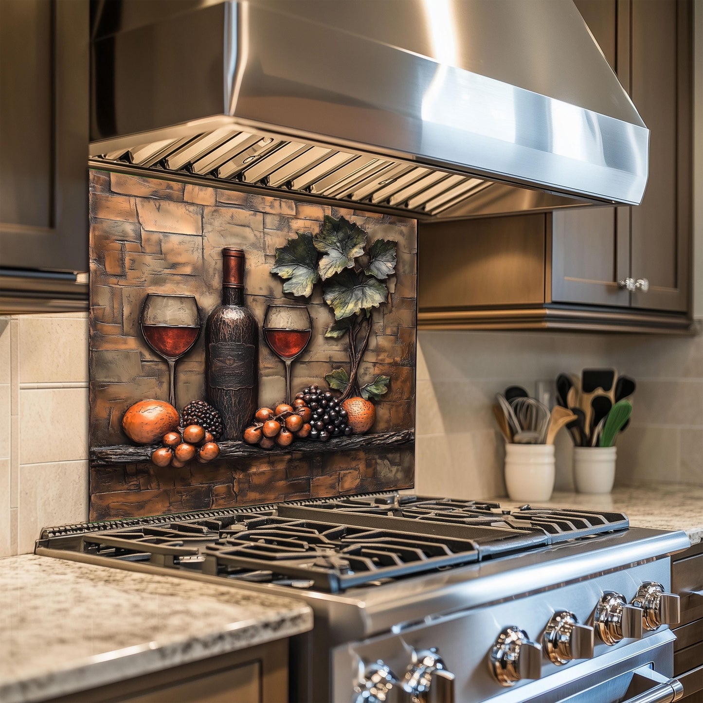 Luxury Wine and Vineyard Scene Kitchen Backsplash, Tempered Glass Art, Custom Size Design