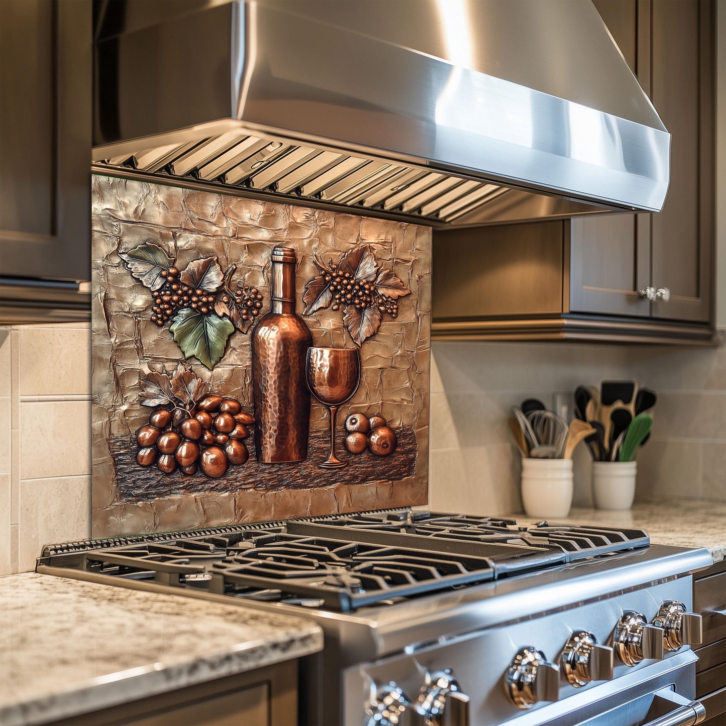 Wine-Themed Tempered Glass Kitchen Backsplash: Modern Art Decor