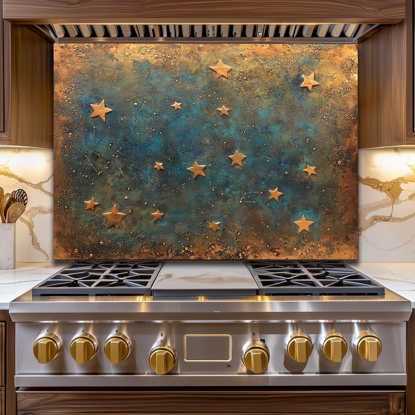 Starry Night Tempered Glass Backsplash: Rustic Kitchen Decor