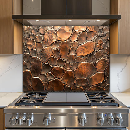 Copper Stone Kitchen Backsplash, Industrial Tempered Glass Art, Custom Size Design