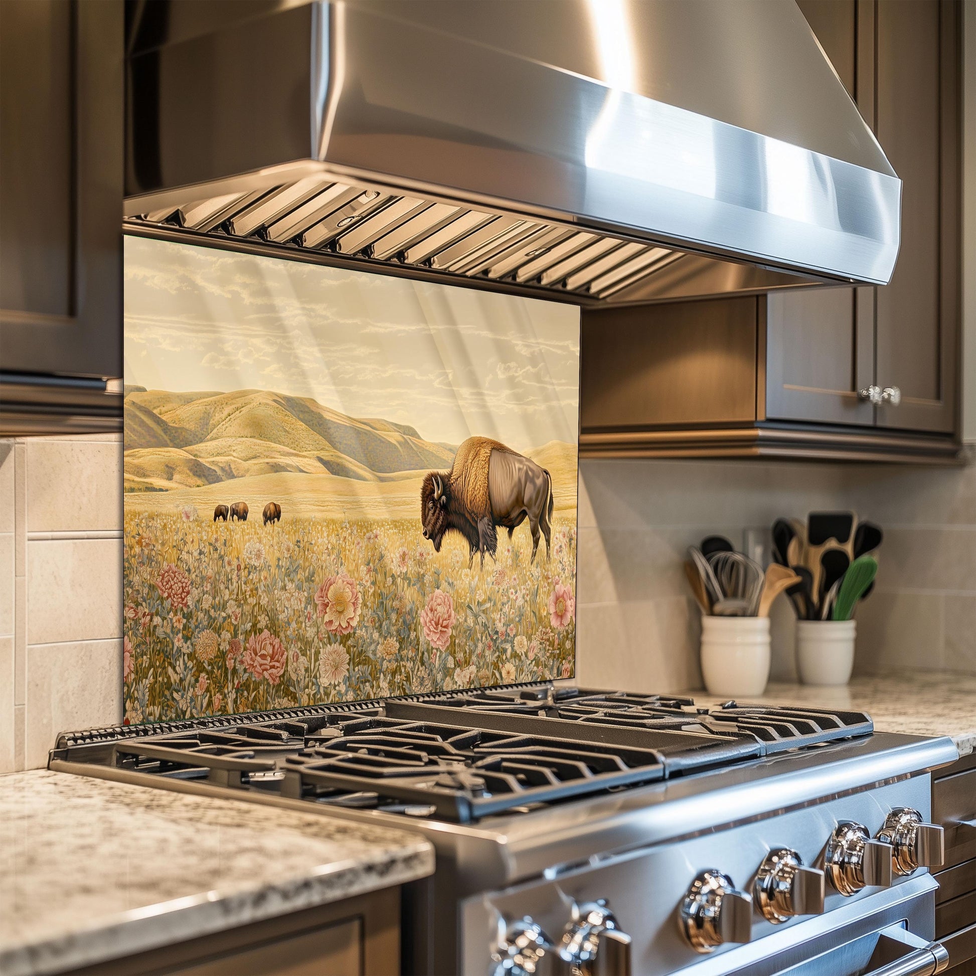 Buffalo Tempered Glass Kitchen Backsplash: Stove Area Wall Art