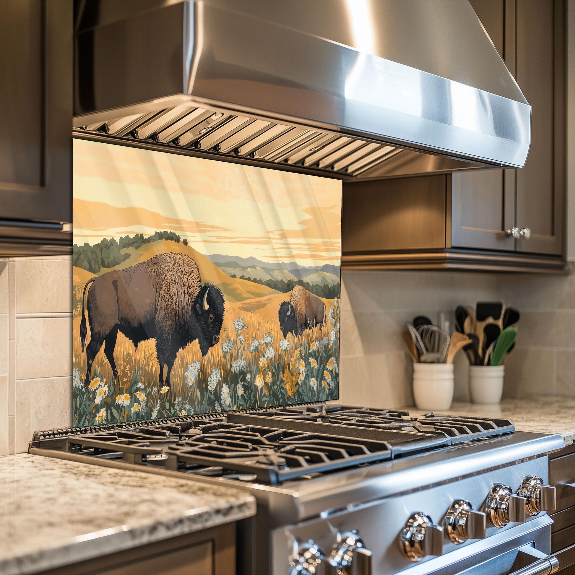 Buffalo Tempered Glass Stove Backsplash: Artistic Kitchen Splashback