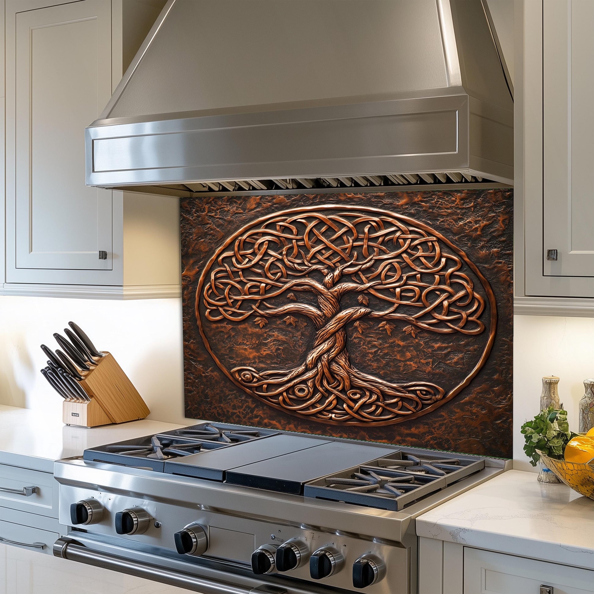 a stove top oven sitting under a metal hood