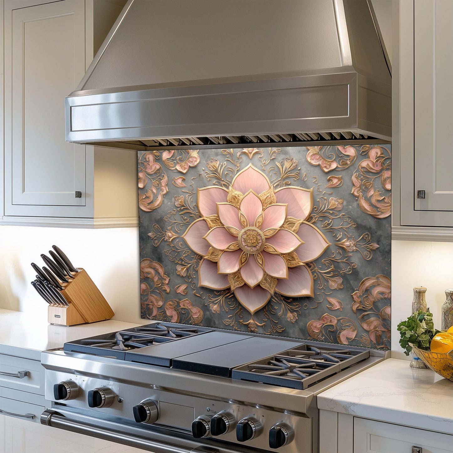 Moroccan Style Glass Backsplash, Artistic Geometric Stove Guard, Heat Resistant Easy Clean Kitchen Art