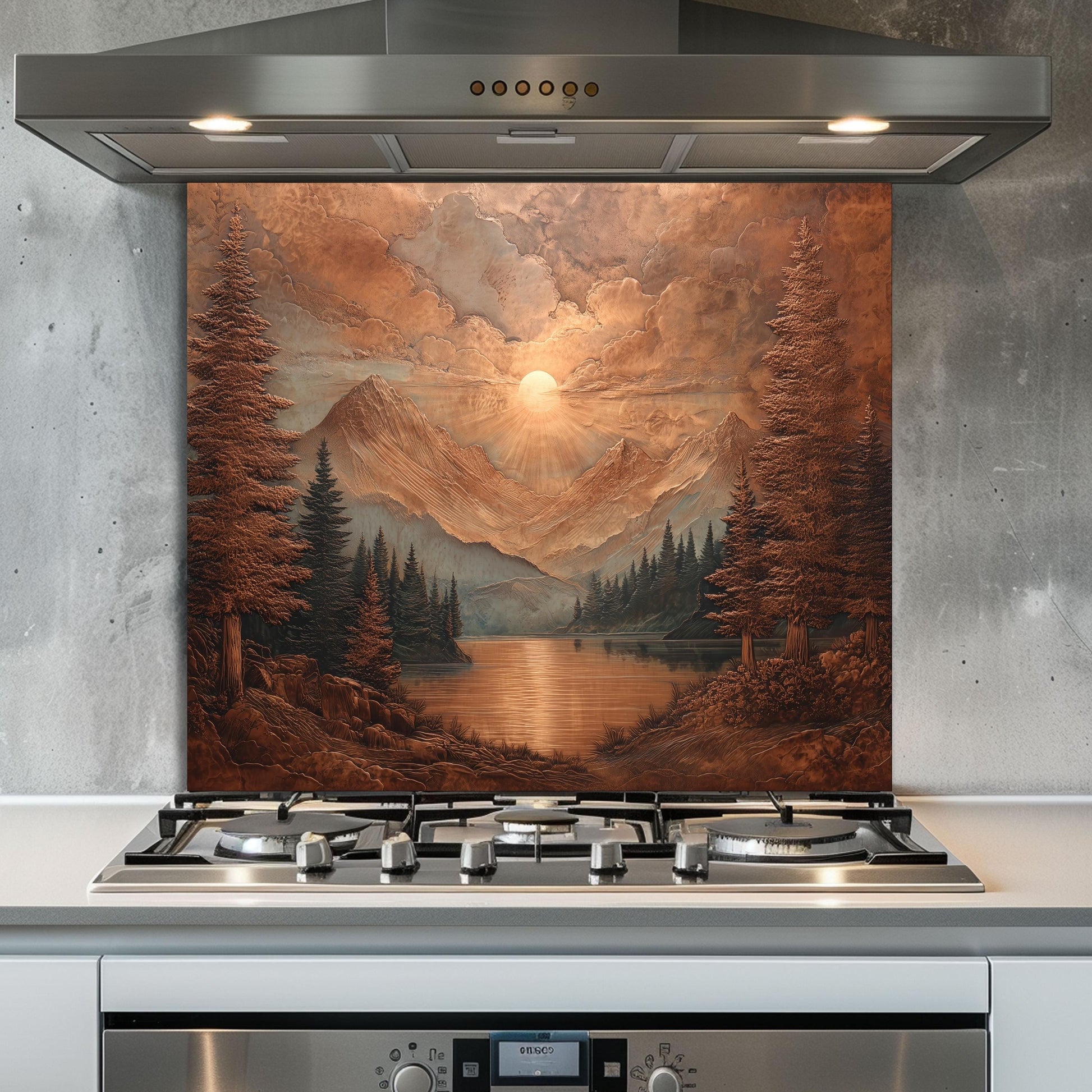 Copper Mountain Landscape Kitchen Backsplash, UV Printed Tempered Glass, Custom Size Design