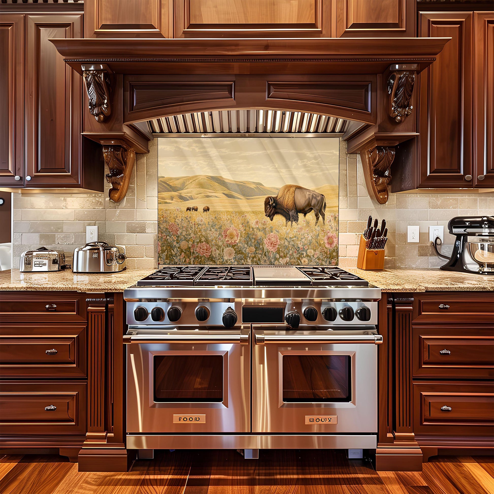 Buffalo Tempered Glass Kitchen Backsplash: Stove Area Wall Art