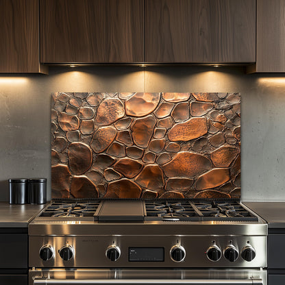 Copper Stone Kitchen Backsplash, Industrial Tempered Glass Art, Custom Size Design