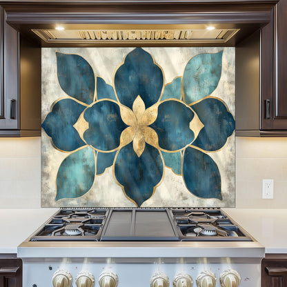 Moroccan Style Glass Backsplash, Geometric Tile Stove Guard, Heat Resistant Easy Clean Kitchen Art