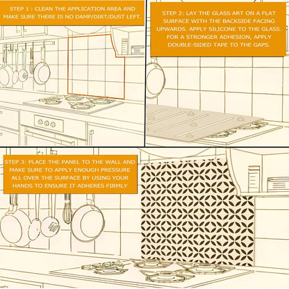 Vintage Coffee Scene Tempered Glass Kitchen Backsplash: Copper Splash