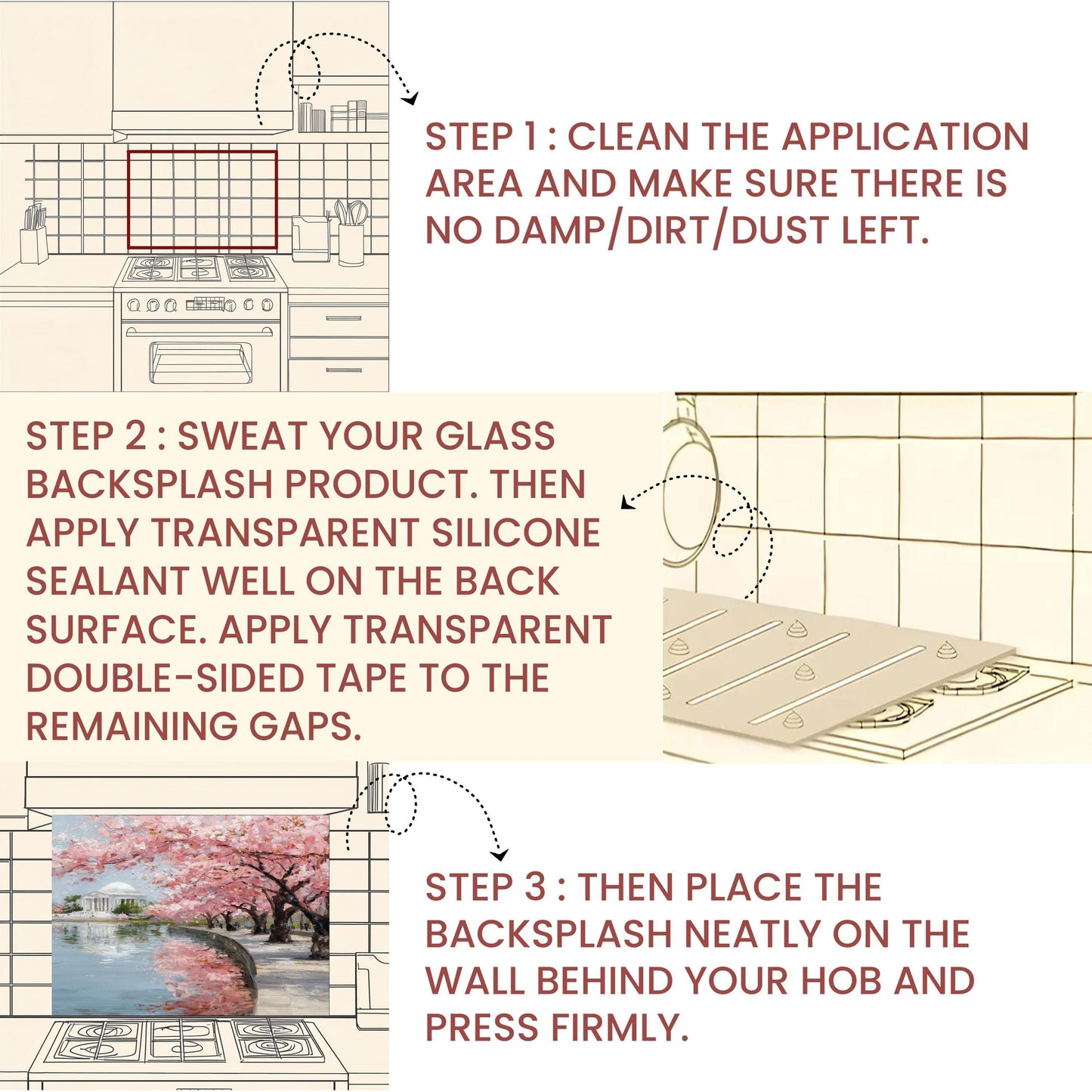 Cherry Blossom Tempered Glass Backsplash – Waterfront Spring Kitchen Panel