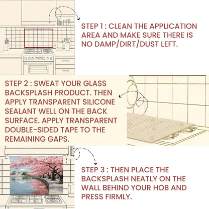 Cherry Blossom Tempered Glass Backsplash – Waterfront Spring Kitchen Panel