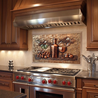 Wine-Themed Tempered Glass Kitchen Backsplash: Modern Art Decor